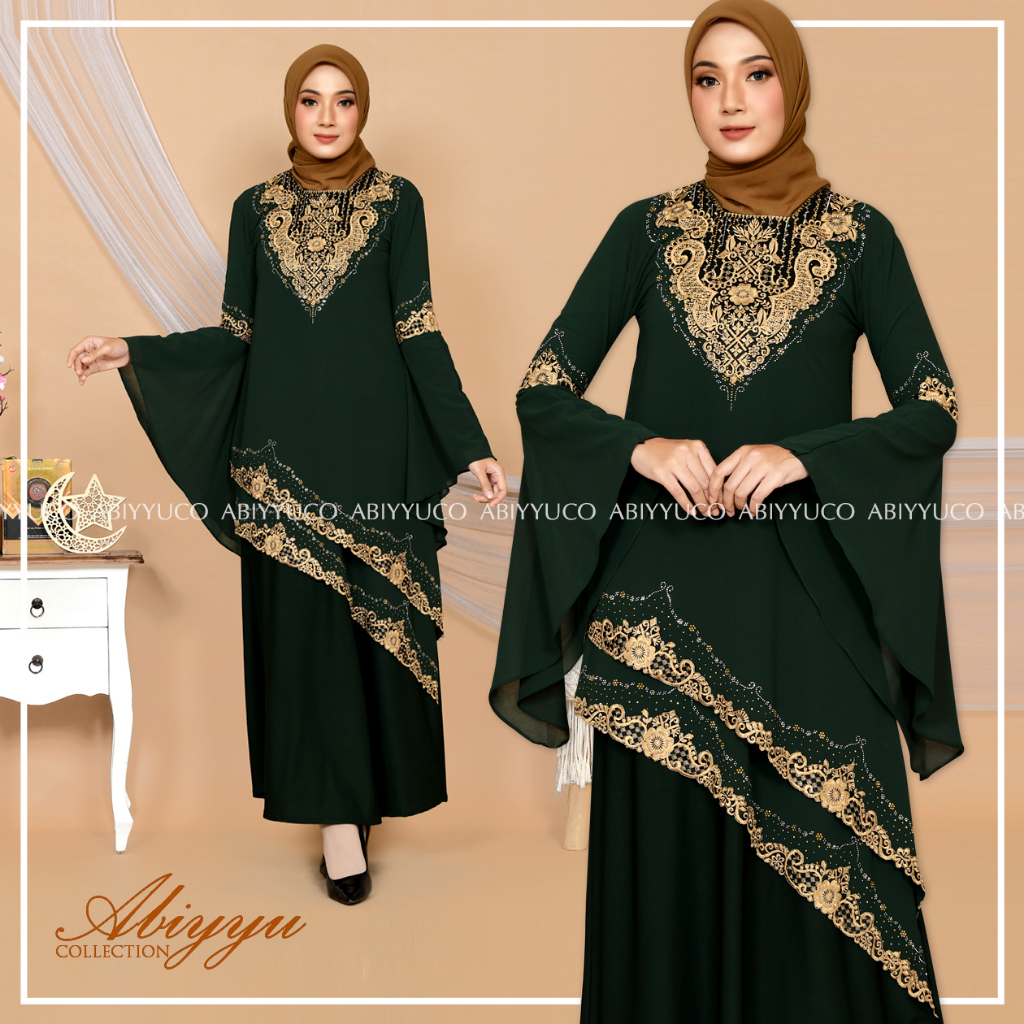 Abiyyuco TA9030 | Gamis Abaya Turki Bahan Jersey mix Ceruty Turkey Mewah Elegan Turky Hitam dan Warn