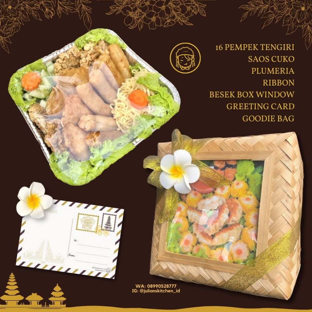 

[Hampers Galungan Kuningan] Pempek Tengiri isi 16 pcs - Lenjer / Kapal Selam / Kulit / Saos Cuko Premium Hari Raya Hindu Bali Gift Hantaran Menu HOMEMADE Julians Kitchen