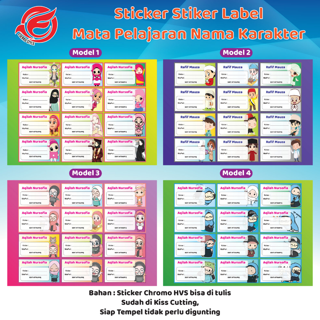 

Sticker Stiker Label Mata Pelajaran Custom Nama Karakter