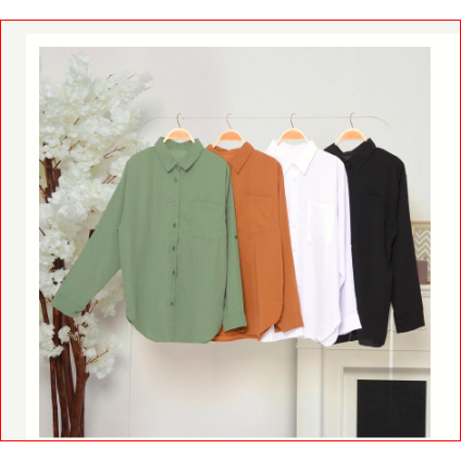 BAJU KEMEJA WANITA POLOS LENGAN PANJANG CASUAL PUTIH BERSIH
