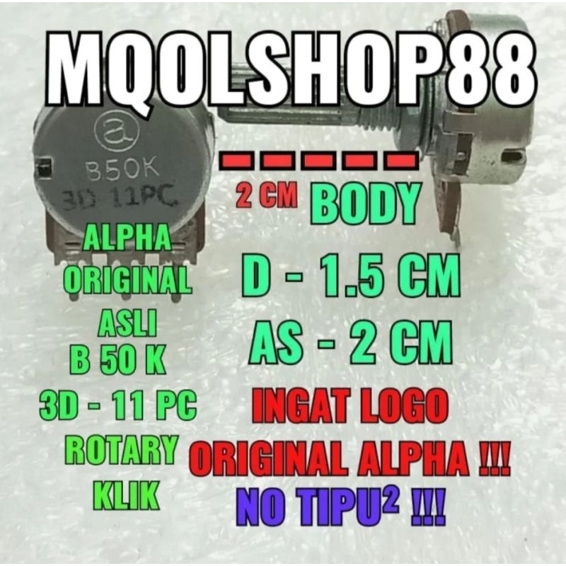 POTENSIO VARIABLE MONO KLIK ROTARY ROTARI B50K B 50K ORIGINAL ALPHA N