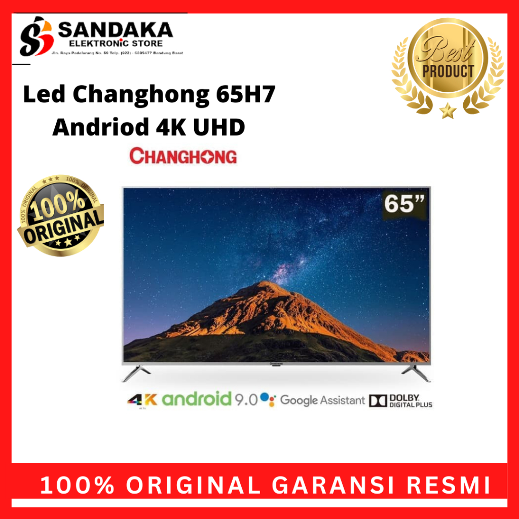 Led Tv Changhong 65 Inch 65H7 Digital android Smart Tv 4K UHD 65 Inch GARANSI RESMI