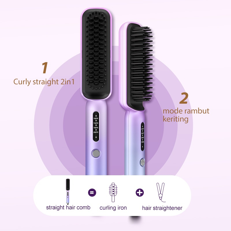 Omfu Catok Sisir Pelurus Rambut Sisir Listrik Catokan rambut keriting lurus 2in1 OMFU | Catok Sisir 