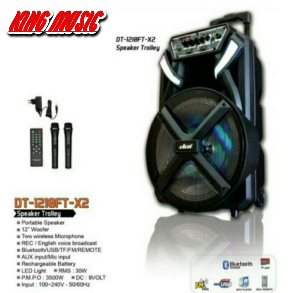 Speaker Portable Wireless DAT DT 1201FT X2 Original 12 inch Bluetooth