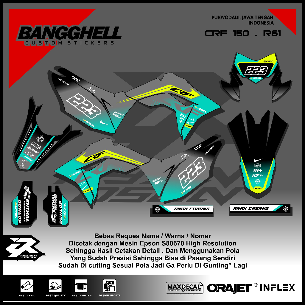 DECAL CRF 150 SUPERMOTO KEREN /STICKER CUSTOM CRF 150 / DECAL CRF CUSTOM