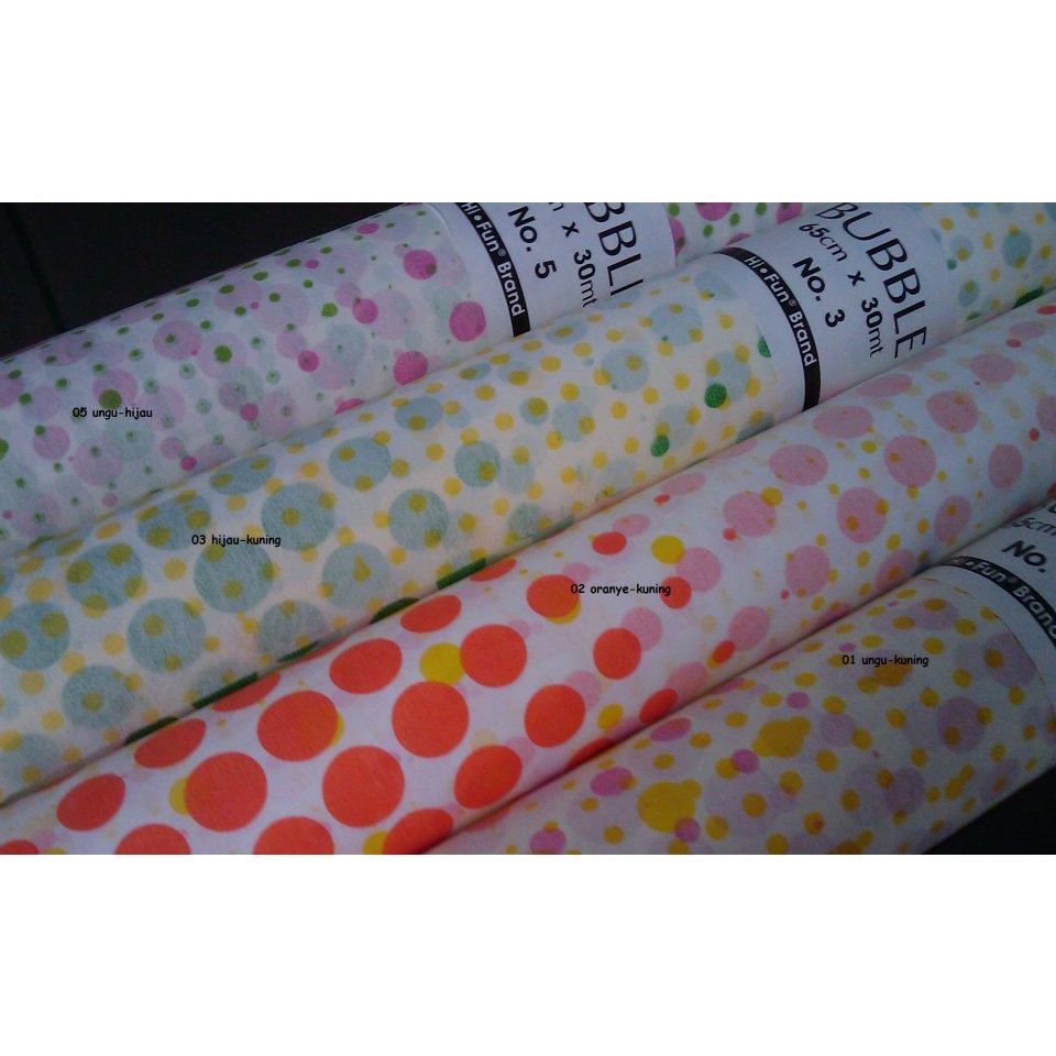 

Tisu polypropilene motif BUBBLE/POPDOT rol panjang 30 meter