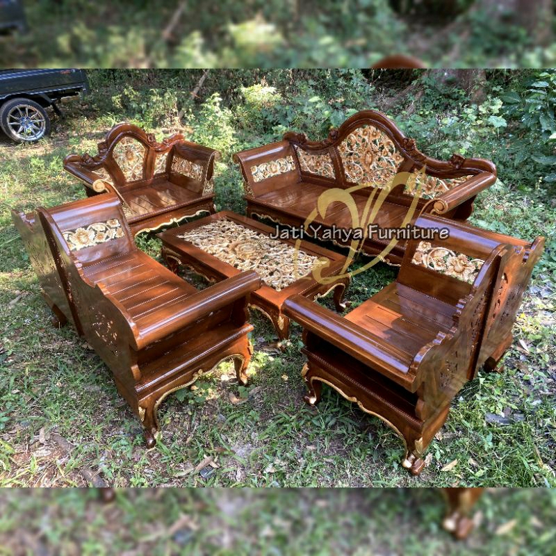 Kursi tamu madura jati garengan 3211 meja sudah lengkap kaca