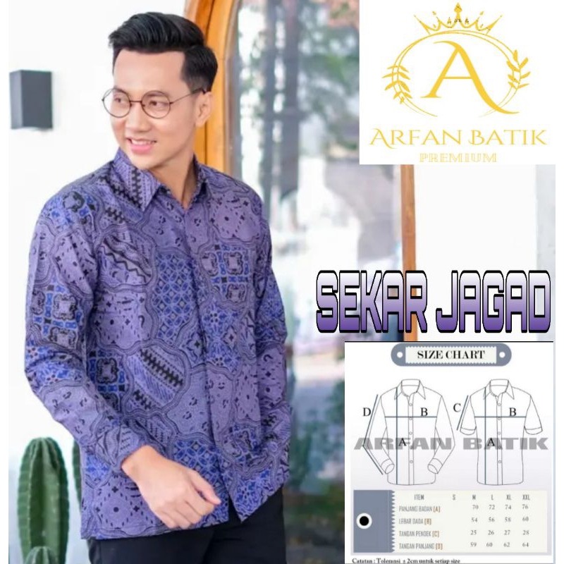 Kemeja batik pria premium SEKAR JAGAD ungu Regulerfit Full furing / kemeja batik pria warna ungu ter