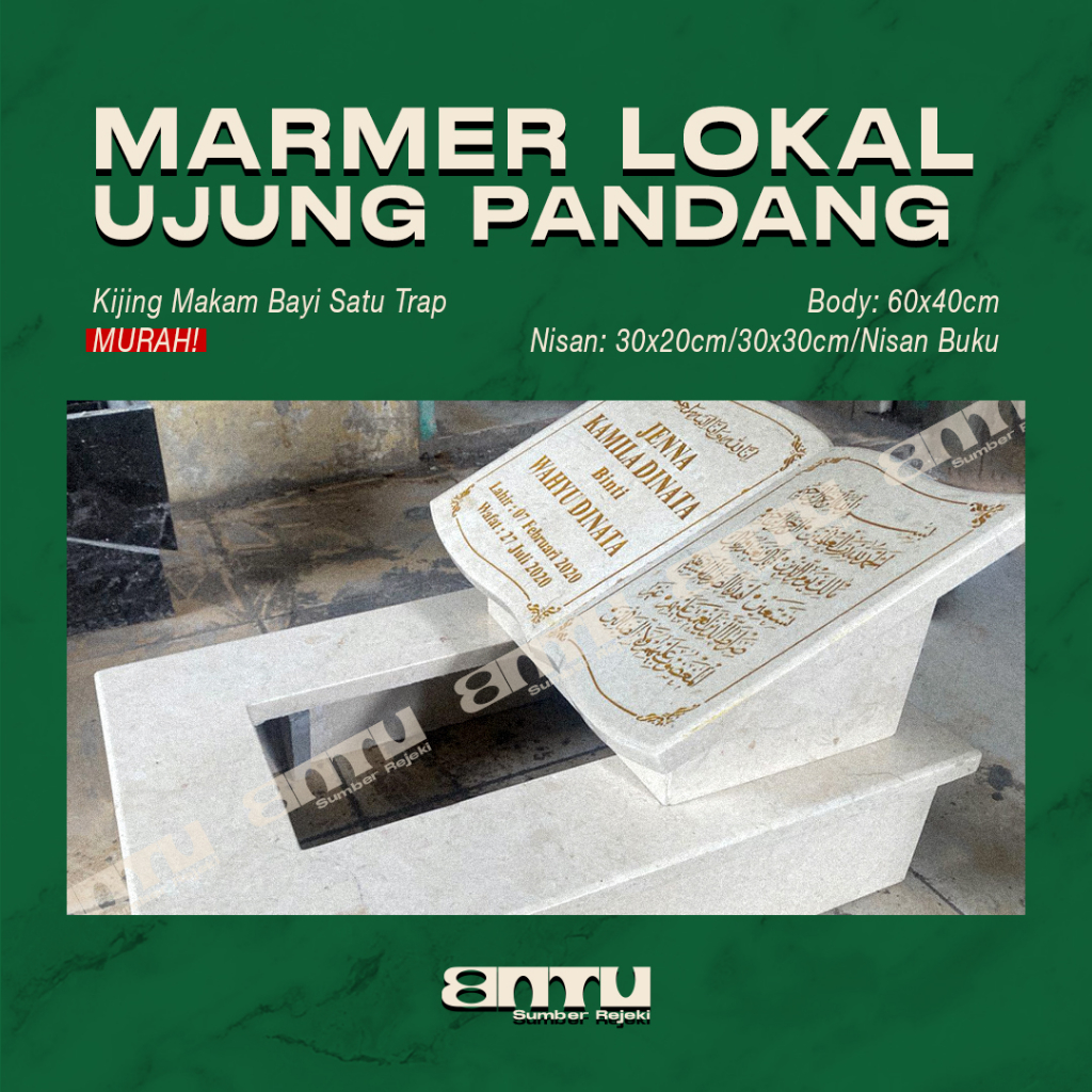 Kijing Makam Bayi Marmer Alam Lokal (1 Trap)