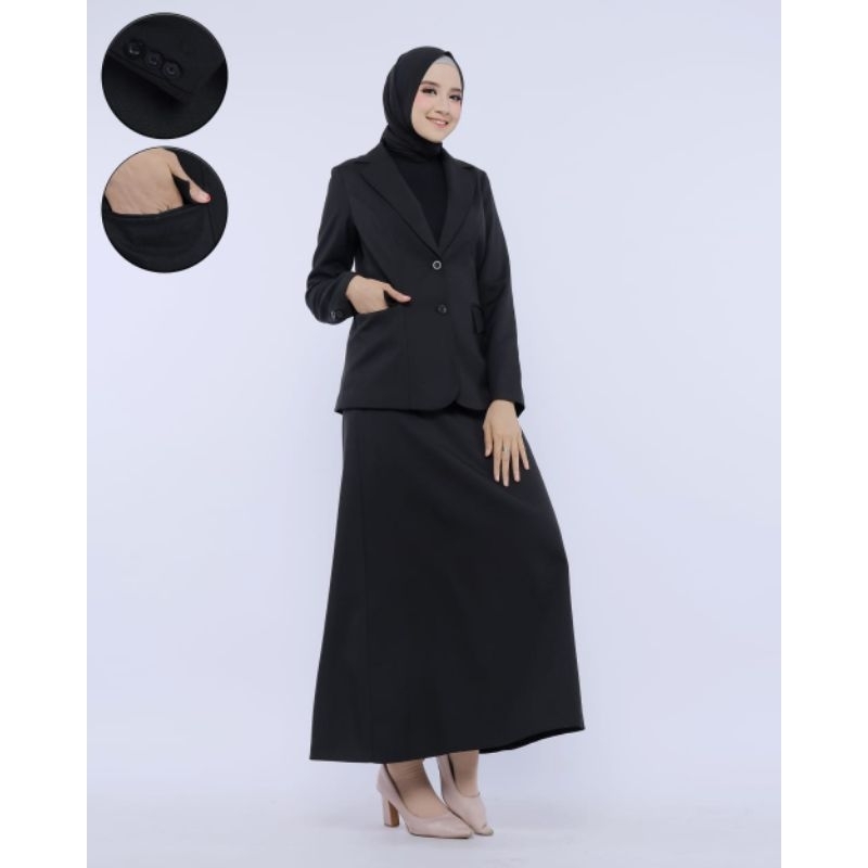 Blazer Formal wanita Jas Kantor cewek Hitam rok A