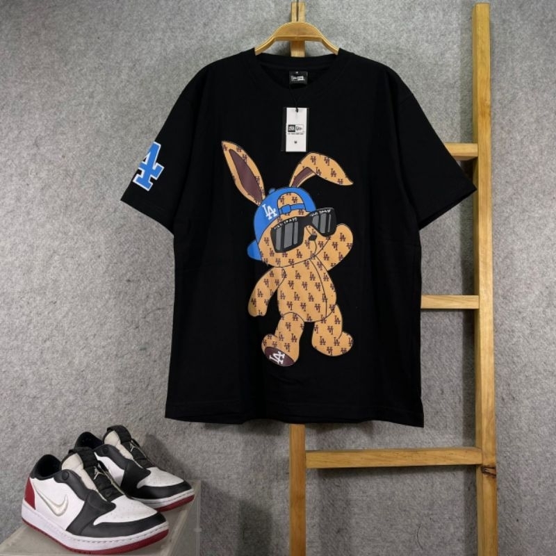 KAOS PENDEK T SHIRT OVERSIZE MLB X NEW ERA BUNNY LA HITAM COTTON COMBED 24's MIRROR FULL TAG