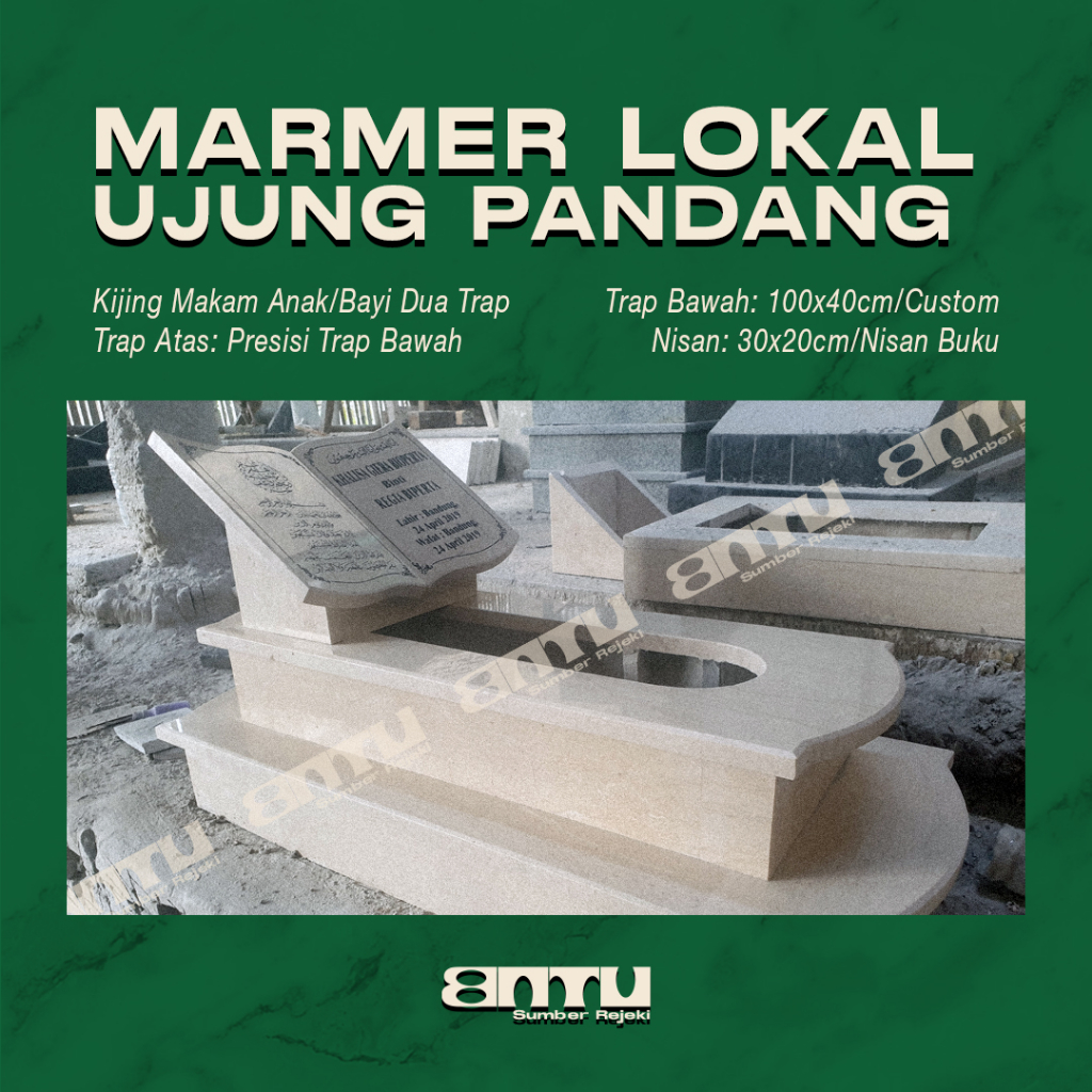 Kijing Makam Anak Bayi Marmer Alam Lokal (2 Trap)