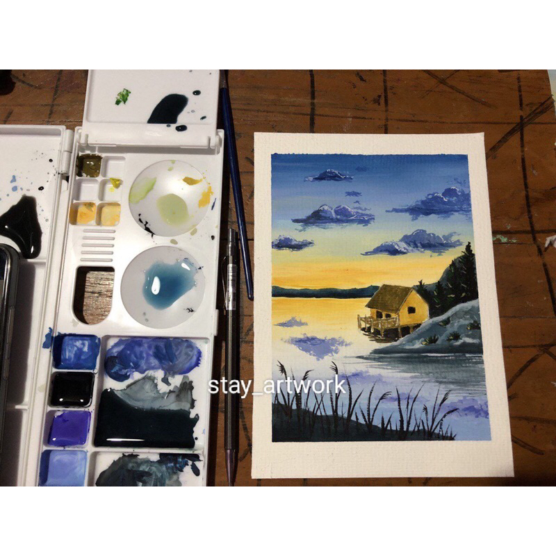 

Custom Lukisan Polaroid Watercolor/Gouache A5 (HANDMADE)