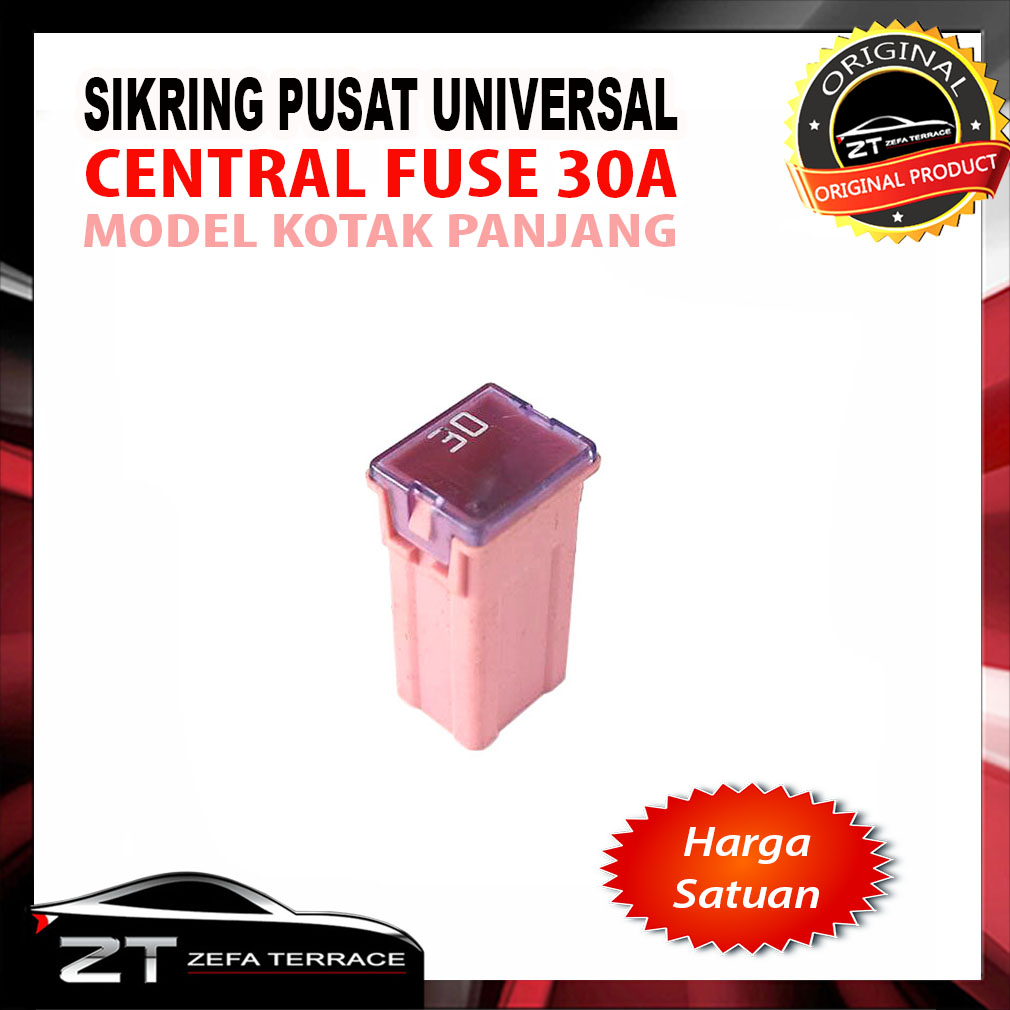 Sikring Pusat Mobil Kotak Model Panjang 30A Original Warna Merah Muda Central Fuse Sekring Pusat Mob