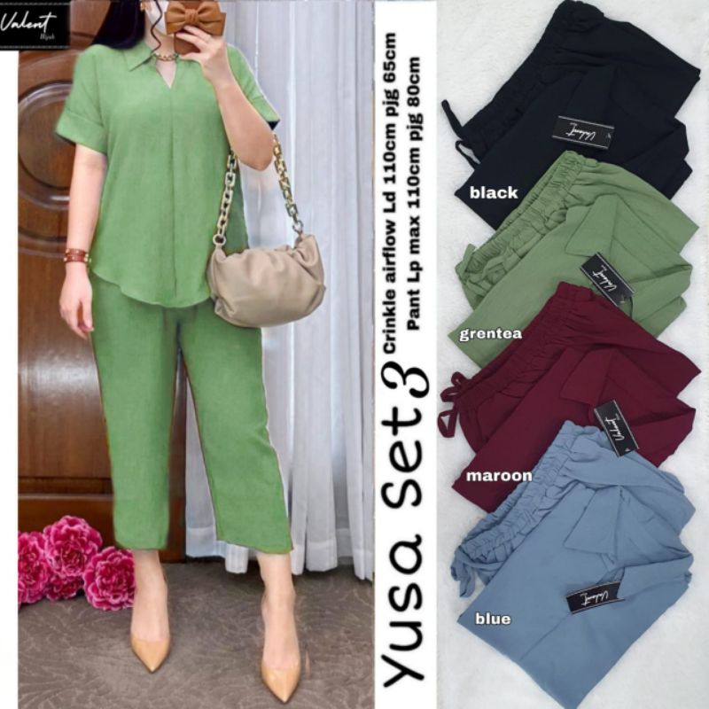 (READY STOCK) YUSA SET - Setelan Pendek Wanita Bahan Crinkle Airflow