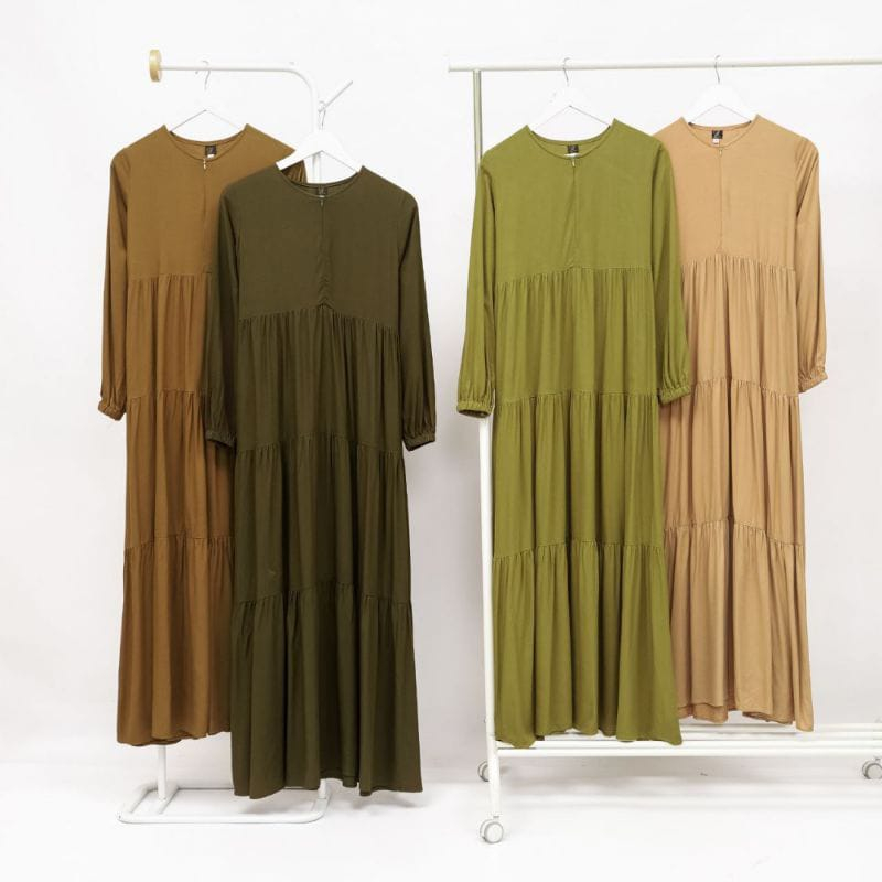 Zahraa Dress Premium Baju Gamis Polos Susun Rempel Bahan Rayon Uniqlo Fashion Muslim Wanita Terbaru