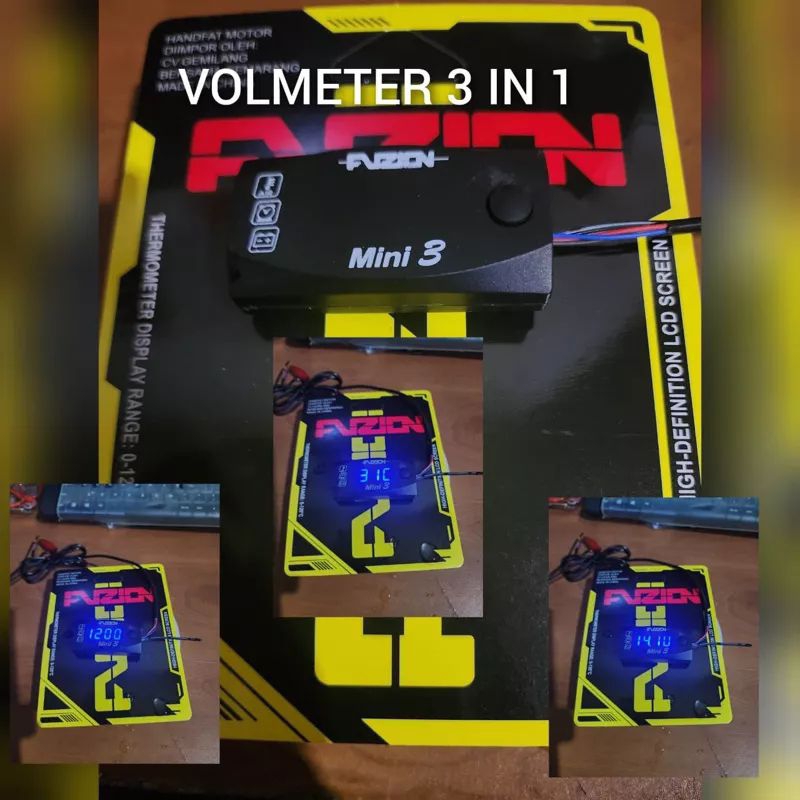 voltmeter 3 in 1 volt meter aki suhu dan jam 3 mode volt meter accu waterproof universal motor 12vol