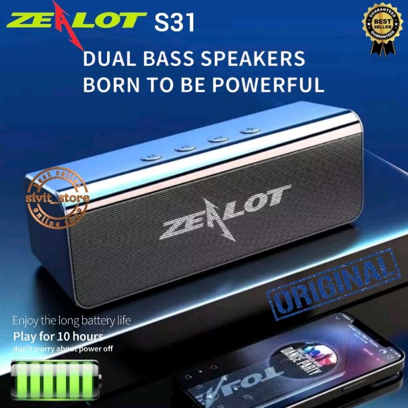 ZEALOT Original Product Speaker Bluetooth 5.0 Portable 10W 2500mAh - S31 / S32 Wireless Baterai Char