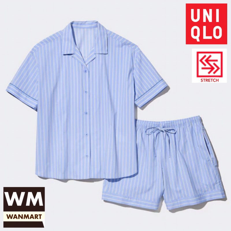 UNIQLO Women Pajamas Setelan Piyama Wanita Soft Stretch Lengan Pendek Blue
