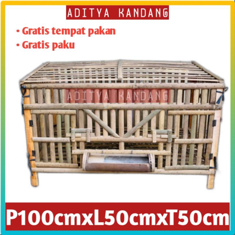 Kandang ayam lipat bambu besar 2 pintu