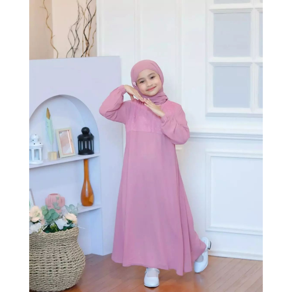 Nafisha Maxi Kids Free Pashmina Gamis Muslim Anak Perempuan l Dress Anak Tanggung 9-12 Tahun Fashion Anak Terlaris