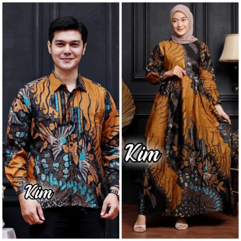 Batik couple - baju batik keluarga moderen gamis wanita kemeja lengan panjang standar jumbo terlaris