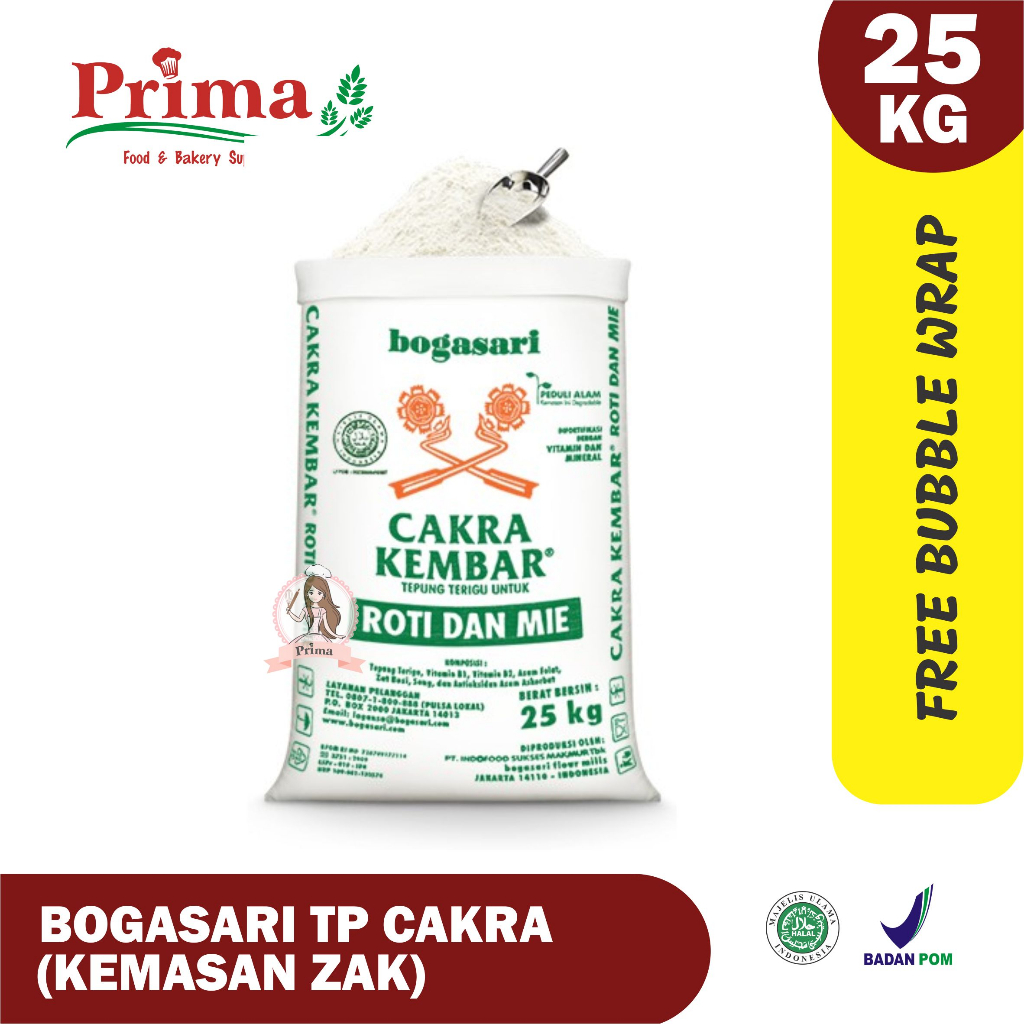 

Bogasari Cakra Kembar kemasan zak 25 kg / tepung protein tinggi
