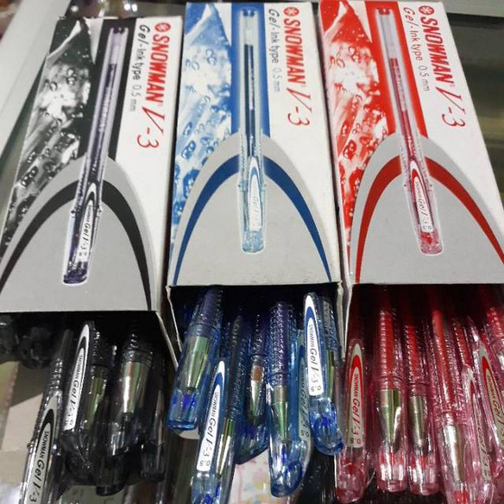 

(12pcs) Ballpoint / Pen / Pulpen Snowman V-3 Black, Rad, Blue