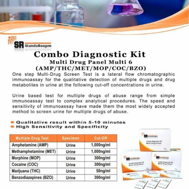 Multi Drug Test 6 Parameter Standareagen + Pot Urine 60 ml  / Alat Tes Narkoba 6 Parameter  / Strip Tes Narkoba 6 Parameter