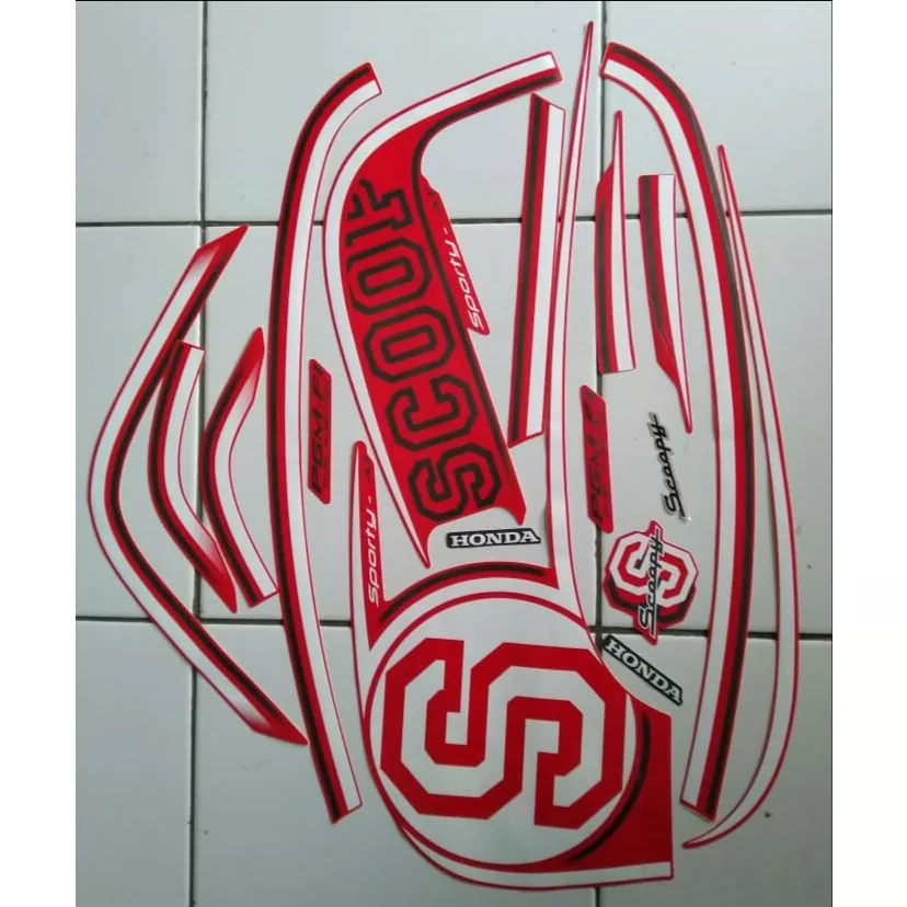 stiker striping honda scoopy sporty 2014 merah lis body standar original