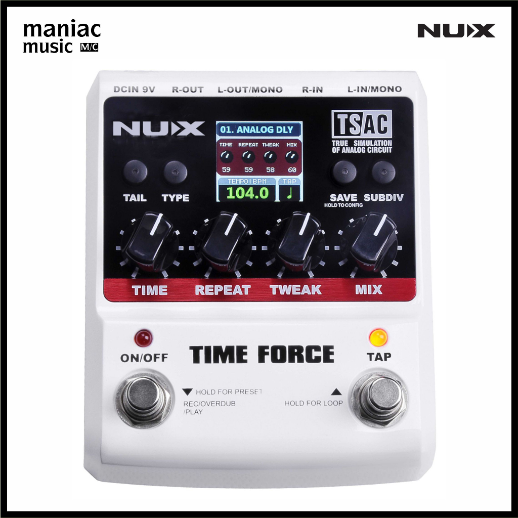 Nux Time Force - Multi Efek Stompbox. Digital Delay Stereo. Tap. Gitar