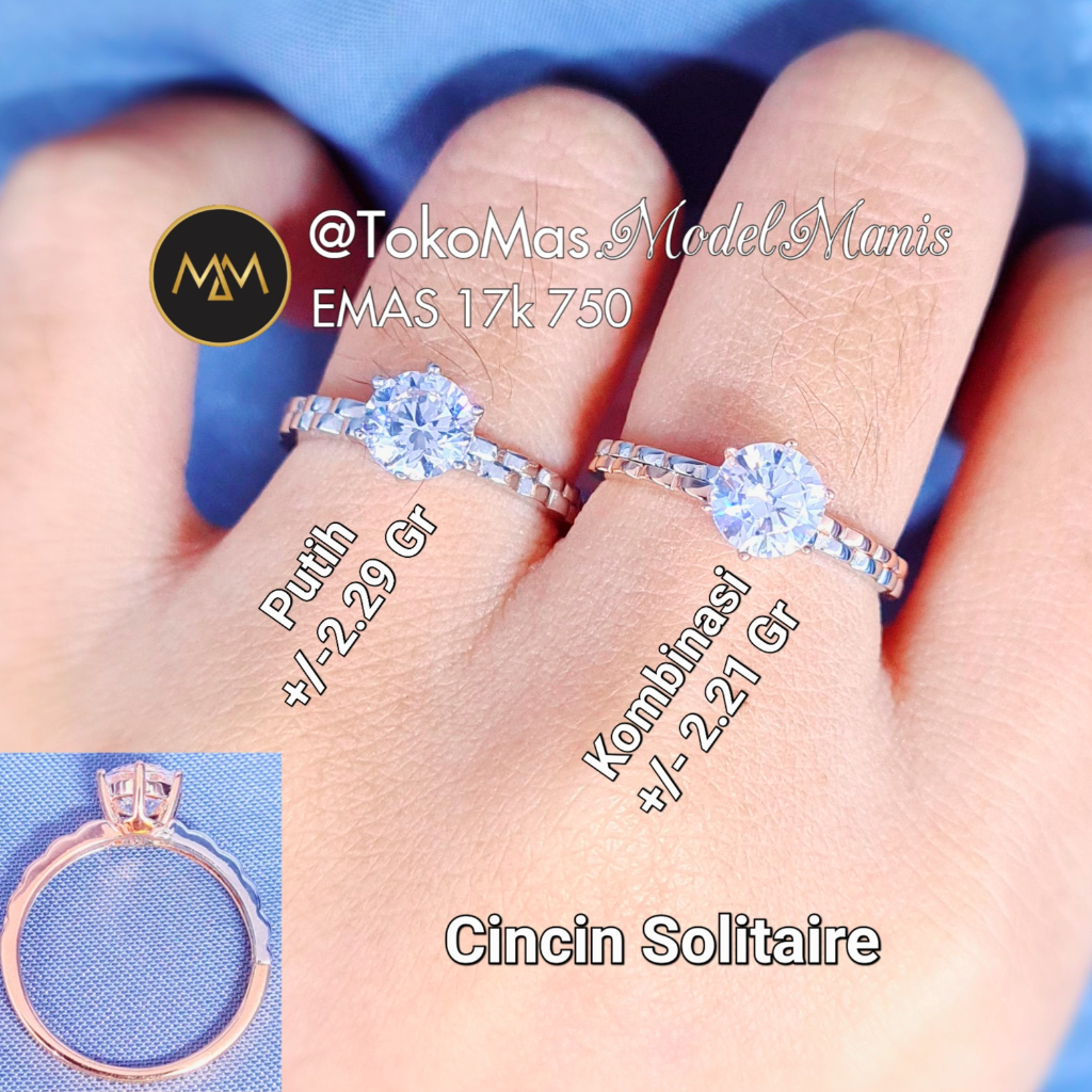 Cincin Solitaire Rolex emas rosegold kombinasi putih emas 750 kadar 17k