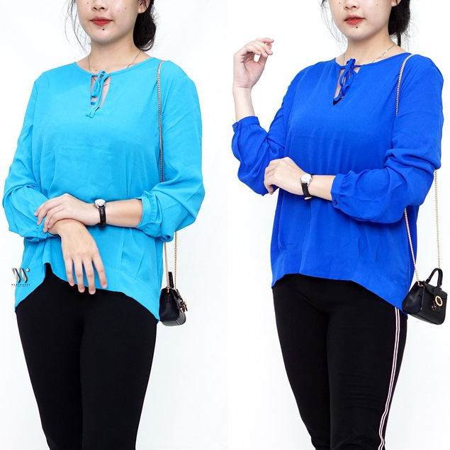BLOUSE WANITA LENGAN PANJANG UNPEU FMME BAHAN SIFON DEPAN TALI COAK