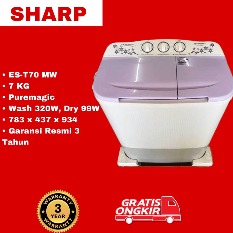Sharp Mesin Cuci 2 Tabung EST-70MW 7KG (Free Ongkir Serang Banten)