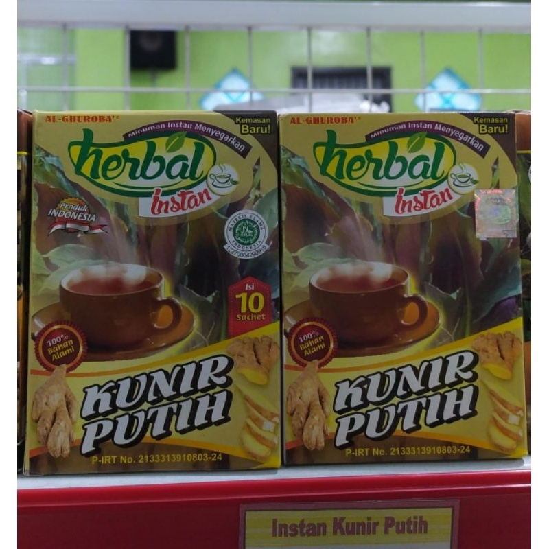 

Kunir Putih instan Al Ghuroba, Minuman serbuk herbal berkhasiat, menyegarkan.