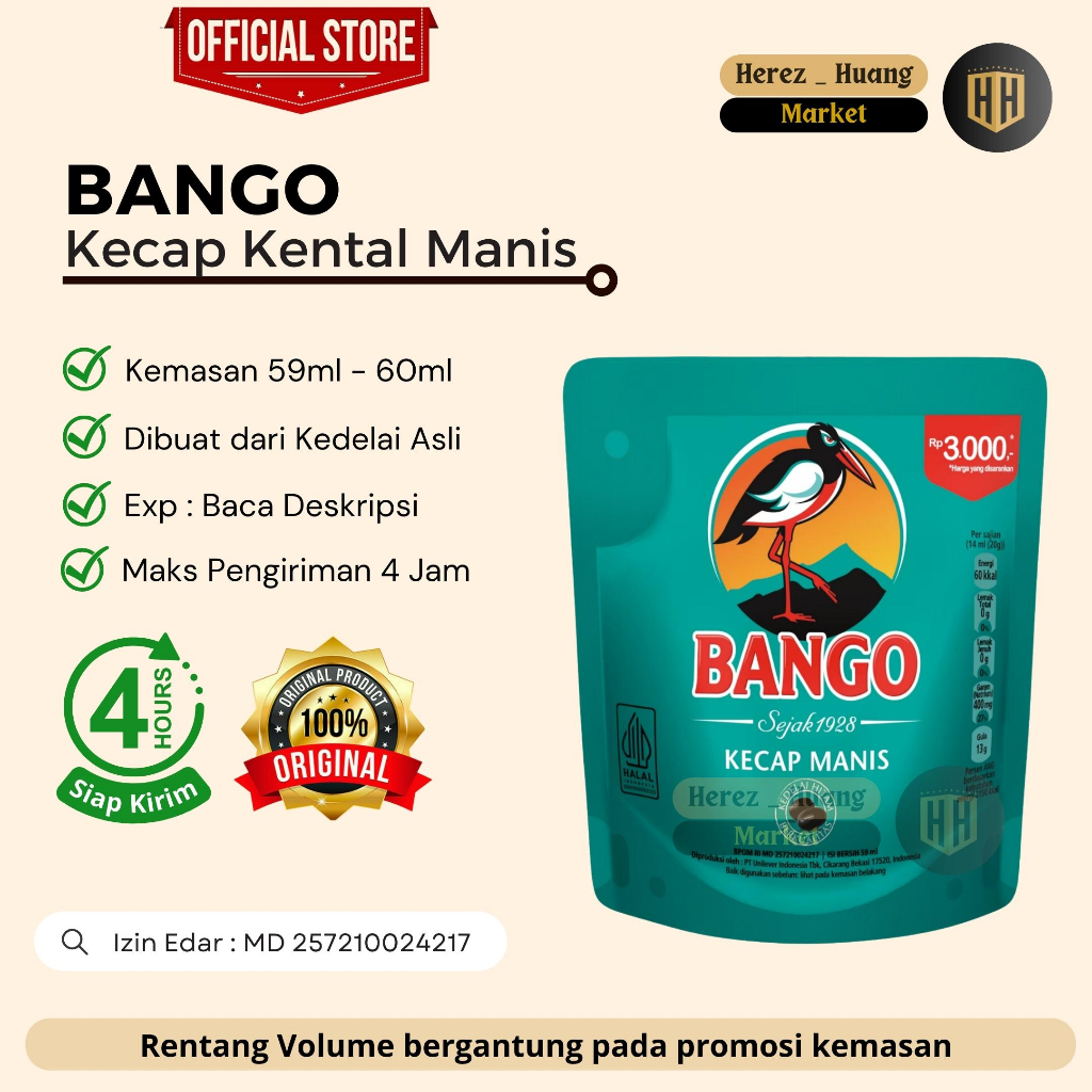 

Kecap Kental Manis KECAP BANGO 59ml - 60ml ( 1rtg = 12pcs)