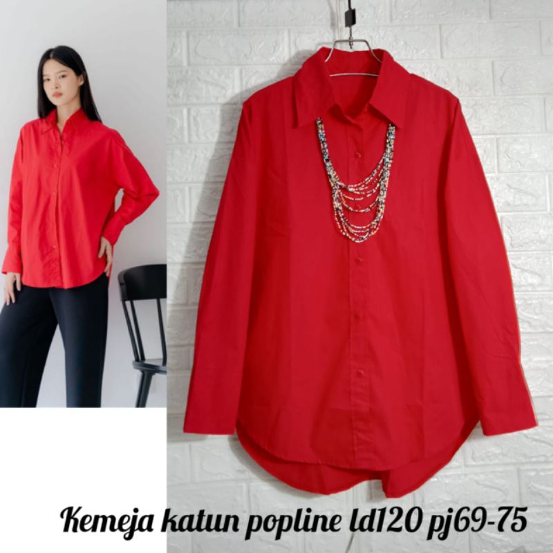 kemeja katun poplin polos fashion wanita modern