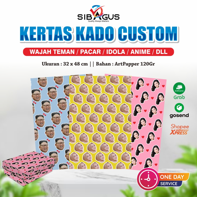 

Kertas Kado Custom Muka Ukuran 32x48 cm