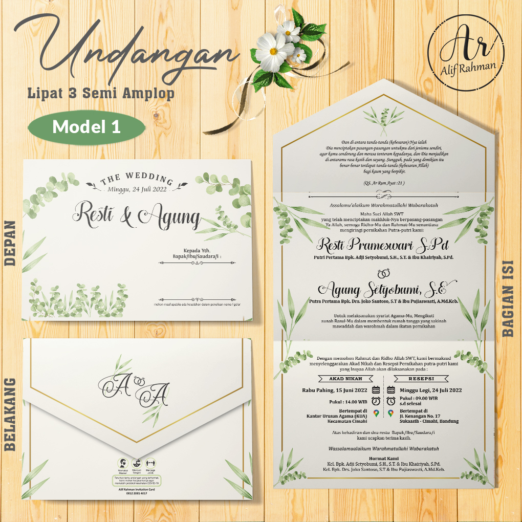 Undangan Pernikahan Khitanan Ngunduh Mantu Walimatul Ursy Rasulan Rustik Lipat 3 Semi Amplop