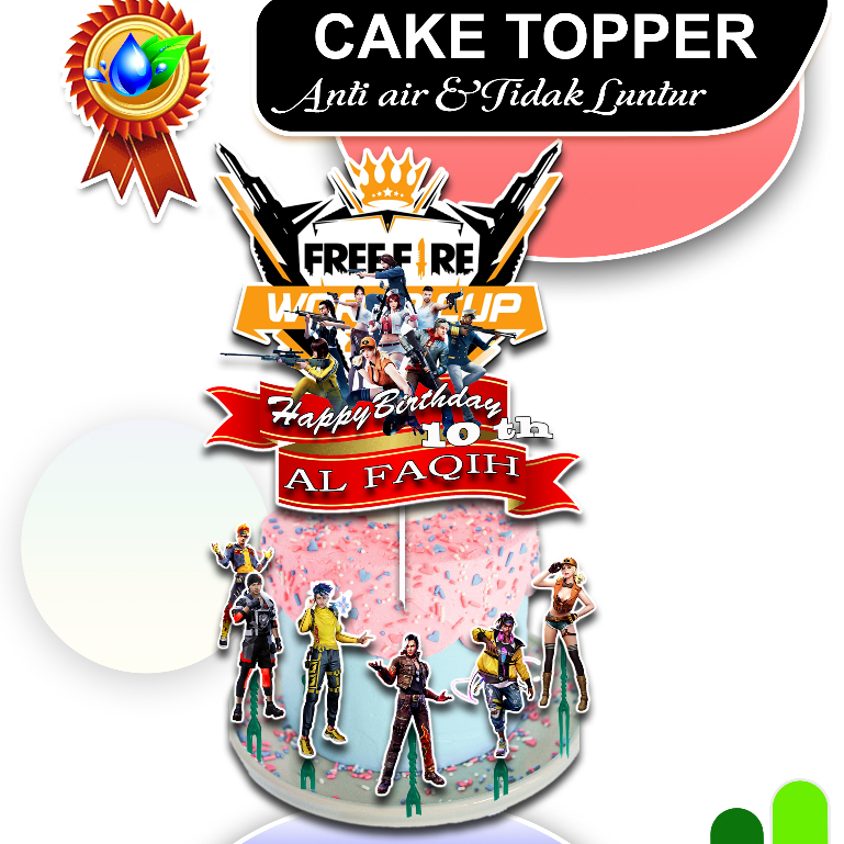 Cake Topper FF, kue ultah atau cake topper happy birthday custom karakter Free Fire bisa suka-suka, 