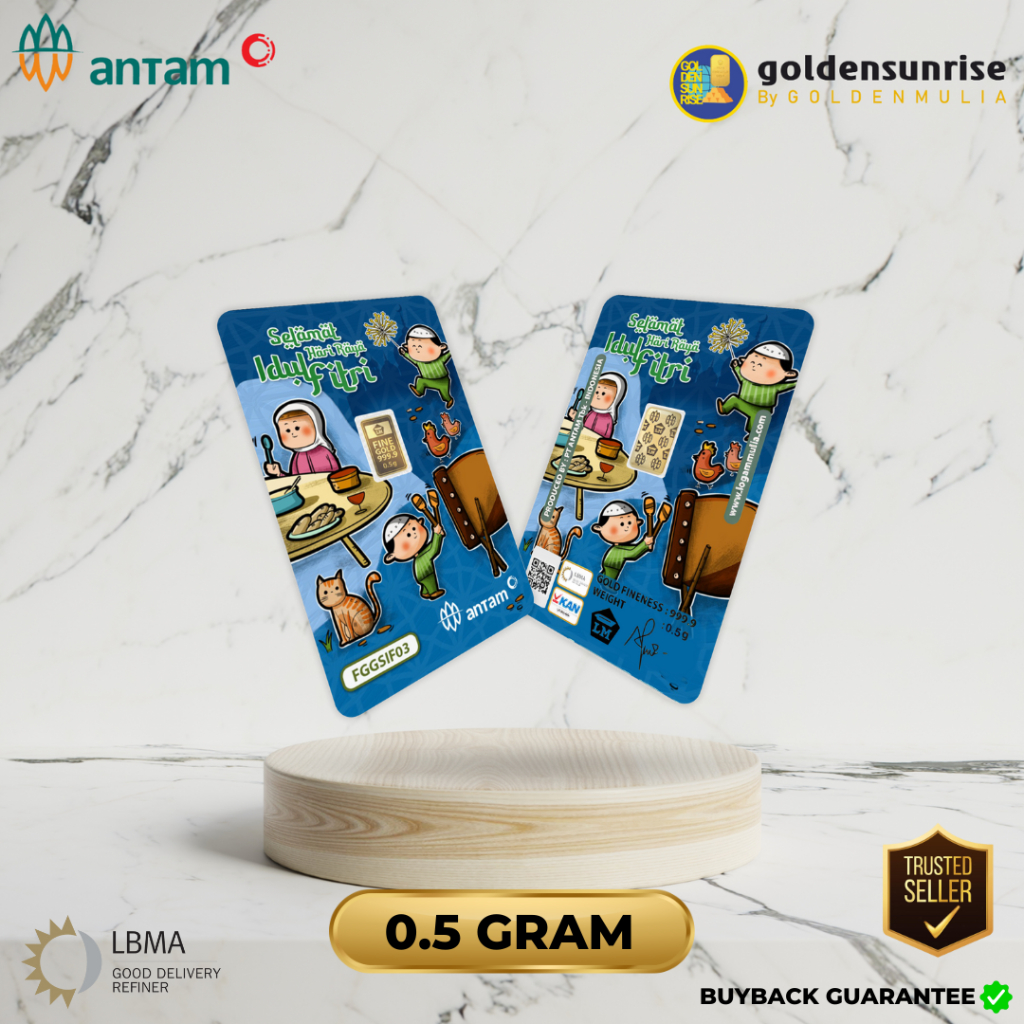 0,5 Gr / Gram Logam Mulia Emas Antam Gift Series Selamat Idul Fitri Certicard New Press