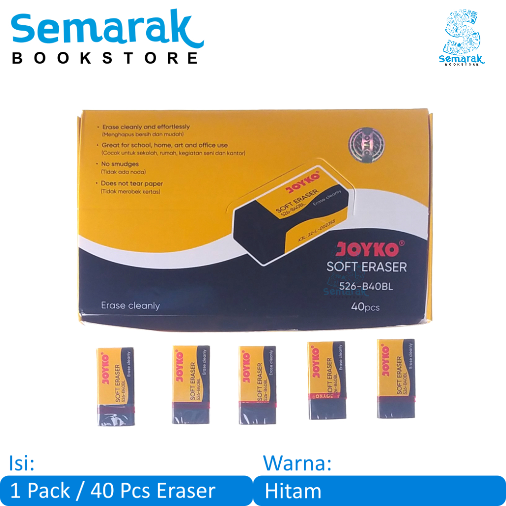 

Joyko Eraser 526 B40BL Penghapus Kecil - Hitam [1 Pack/40 Pcs]
