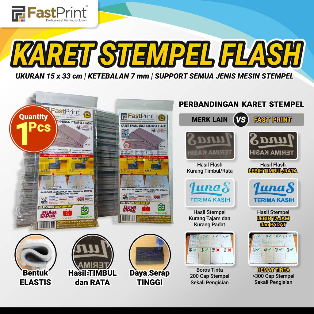 

Karet Busa Spon Stempel Flash Kilat Warna 15x33 CM