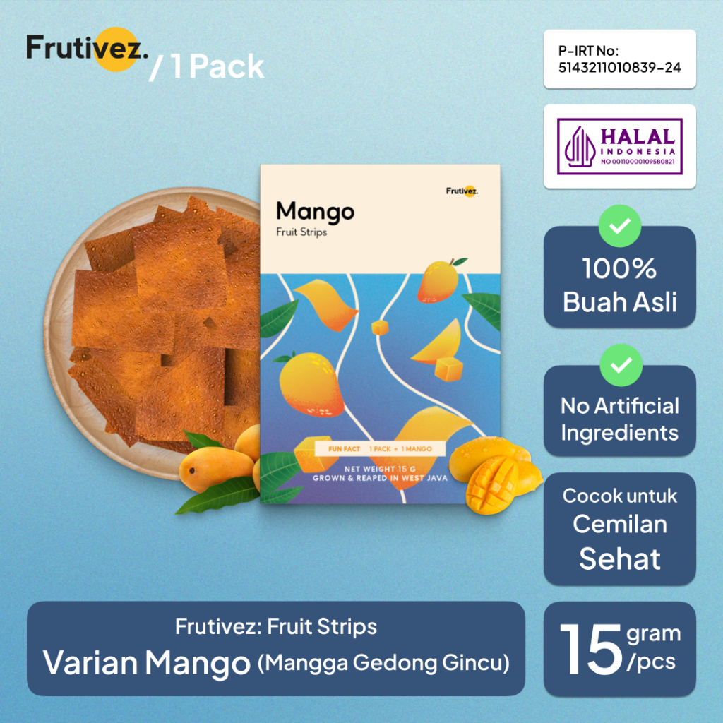 

[1 Pack] Frutivez Mango Fruit Strips - Dehydrated Fruits - Snack Cemilan Buah