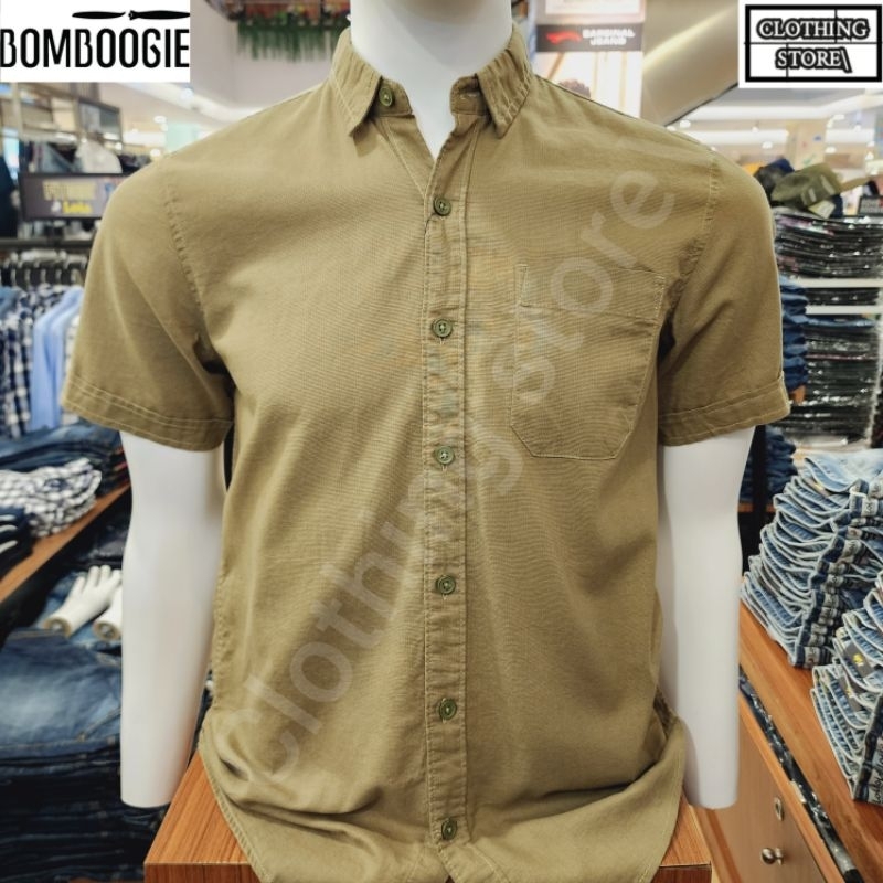 BOMBBOOGIE ORIGINAL kemeja pria lengan pendek olive 22855B5OL