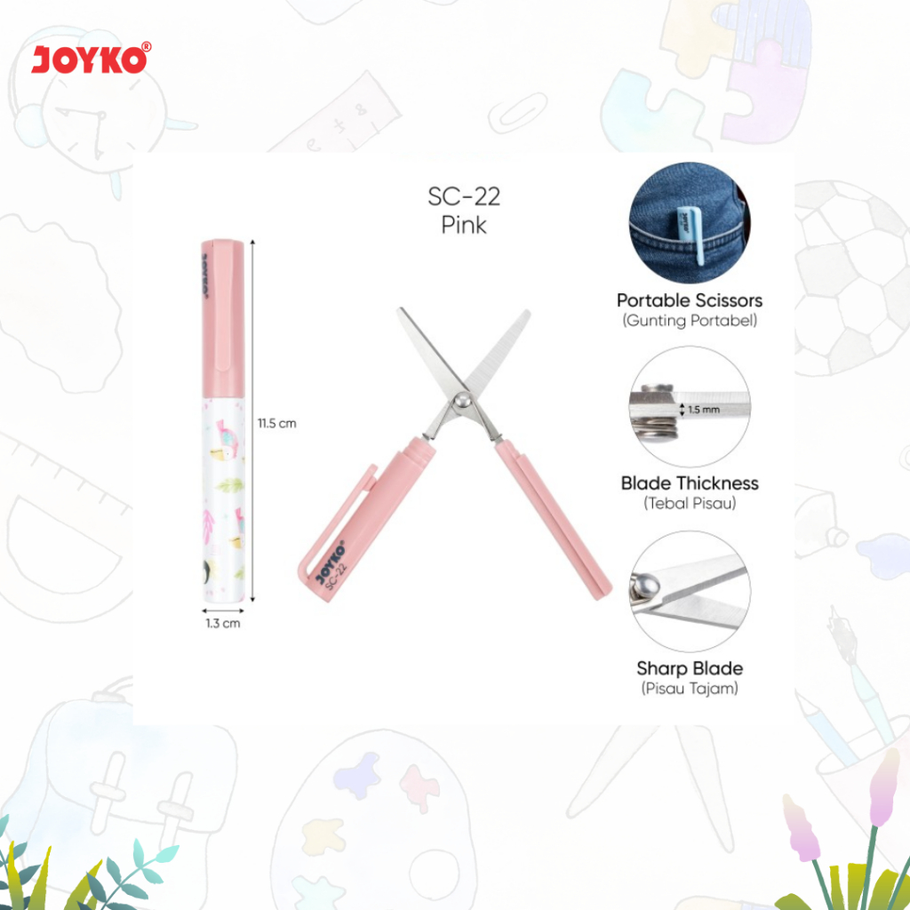 

GUNTING / SCISSORS / GUNTING PORTABLE / PORTABLE SCISSORS SC-22 PINK JOYKO ( PCS )