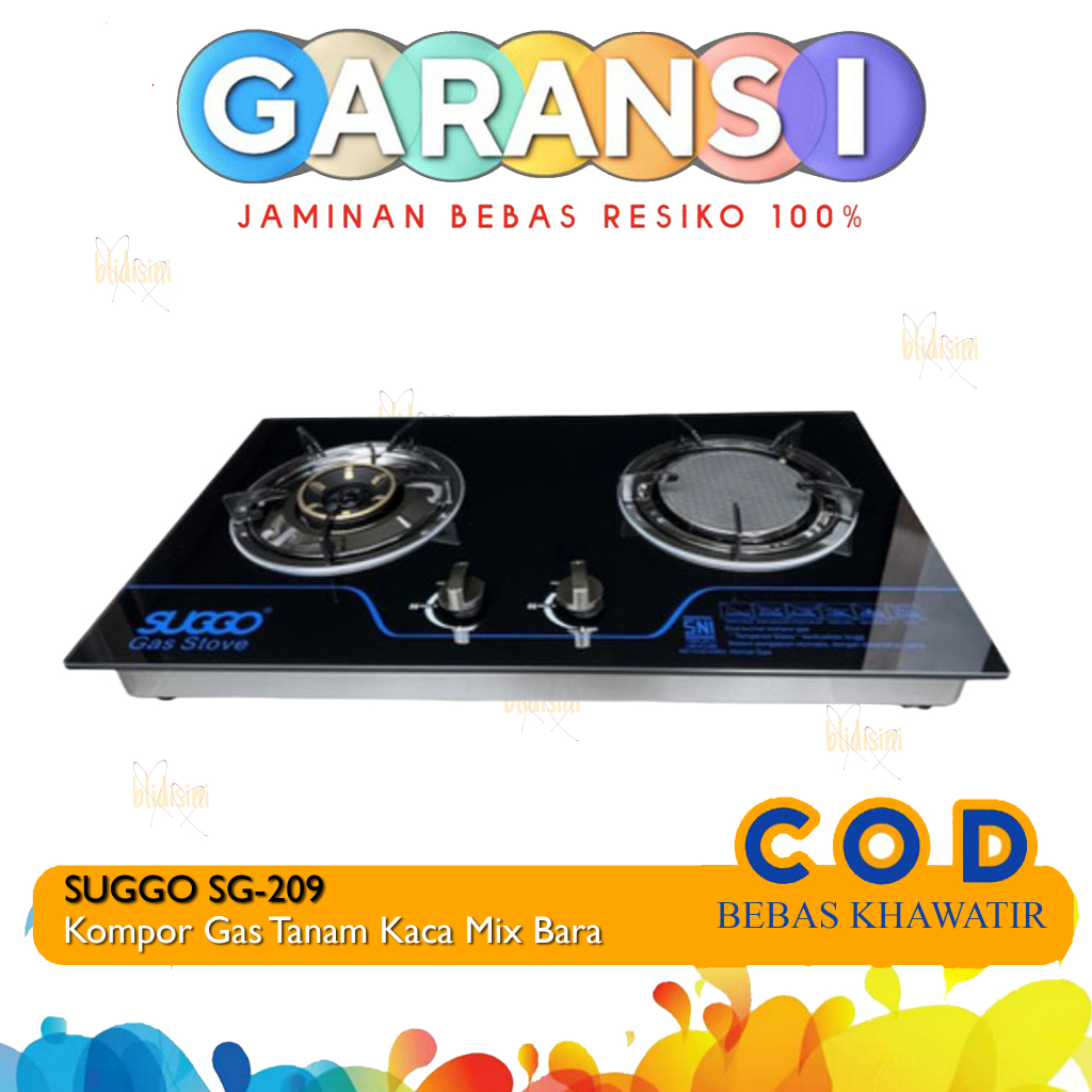 SUGGO SG-209 Kompor Gas Tanam Kaca 2 Tungku Mix Bara