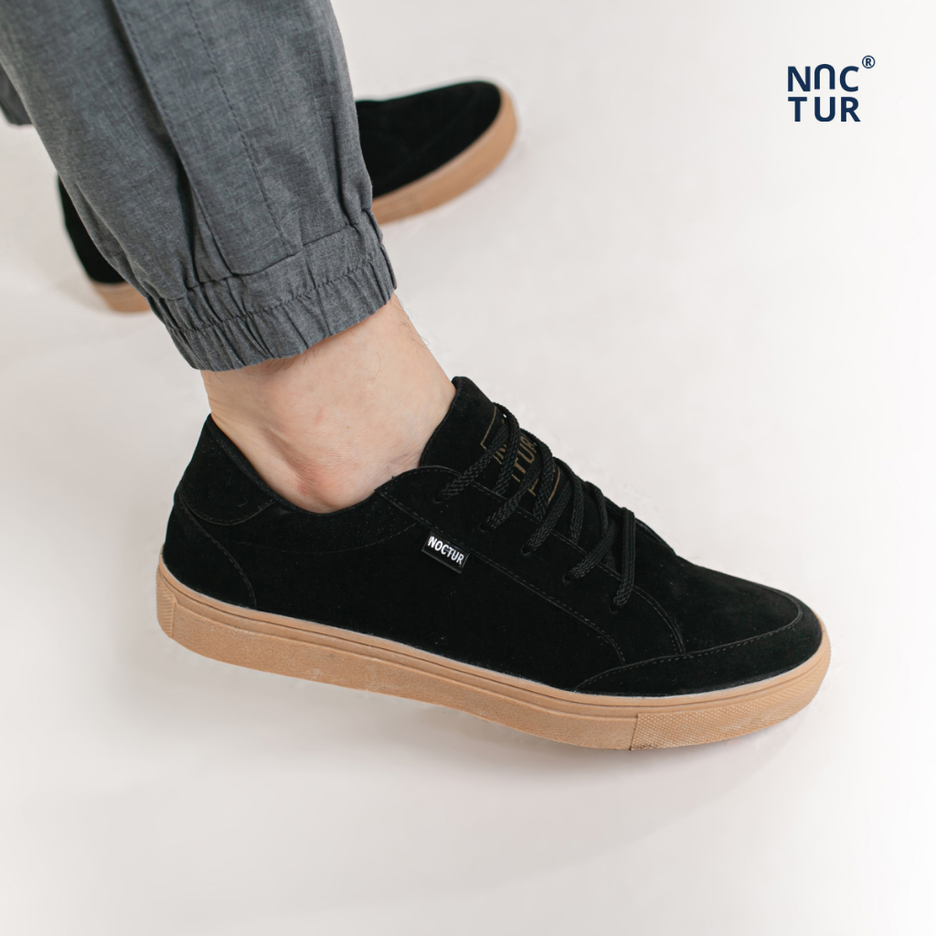 NOCTUR - Sneakers Pria Hitam Series Bahan Kulit Suede Size 38 - 44 N-204