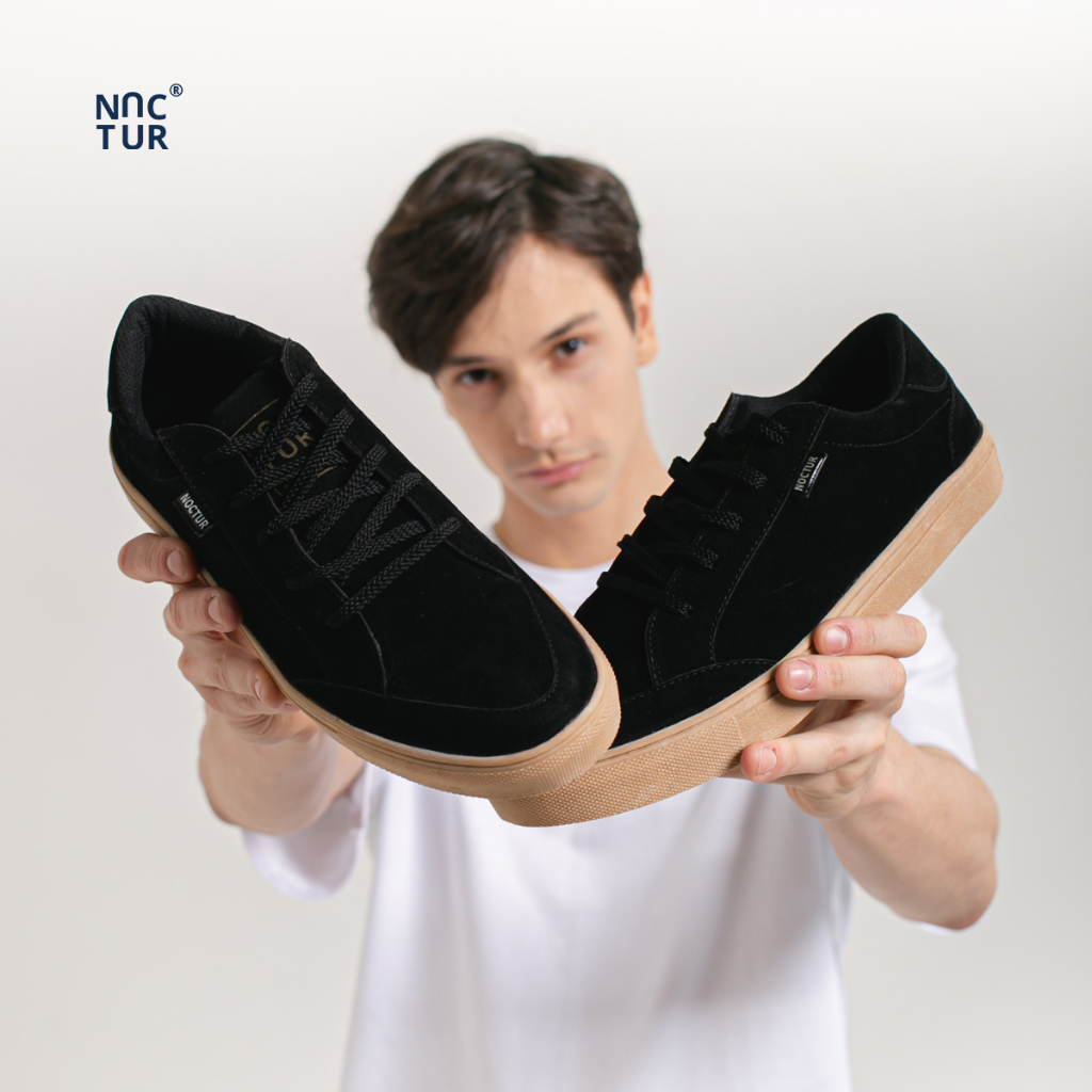 NOCTUR - Sneakers Pria Hitam Series Bahan Kulit Suede Size 38 - 44 N-204