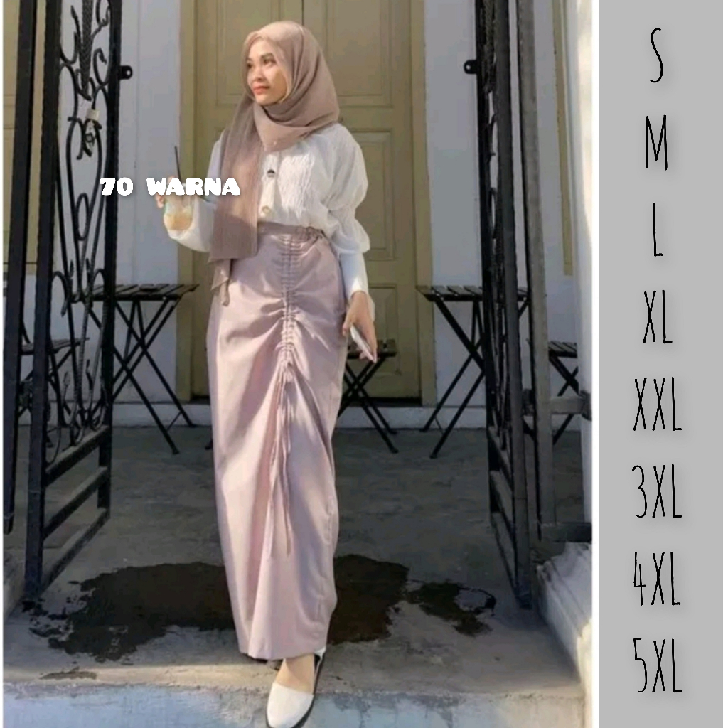Rok Serut Satin Bisa Request Panjang & Warna | SIZE S M L XL yXXL 3XL 4XL 5XL (JUMBO/BIG SIZE/OVERSI